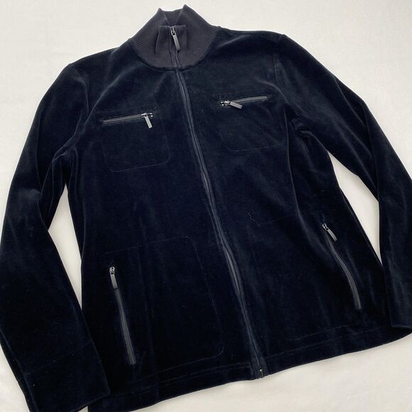 Lauren Ralph Lauren Velour Track Suit Set Womens Small Black Zip Jacket Pants - Picture 3 of 13